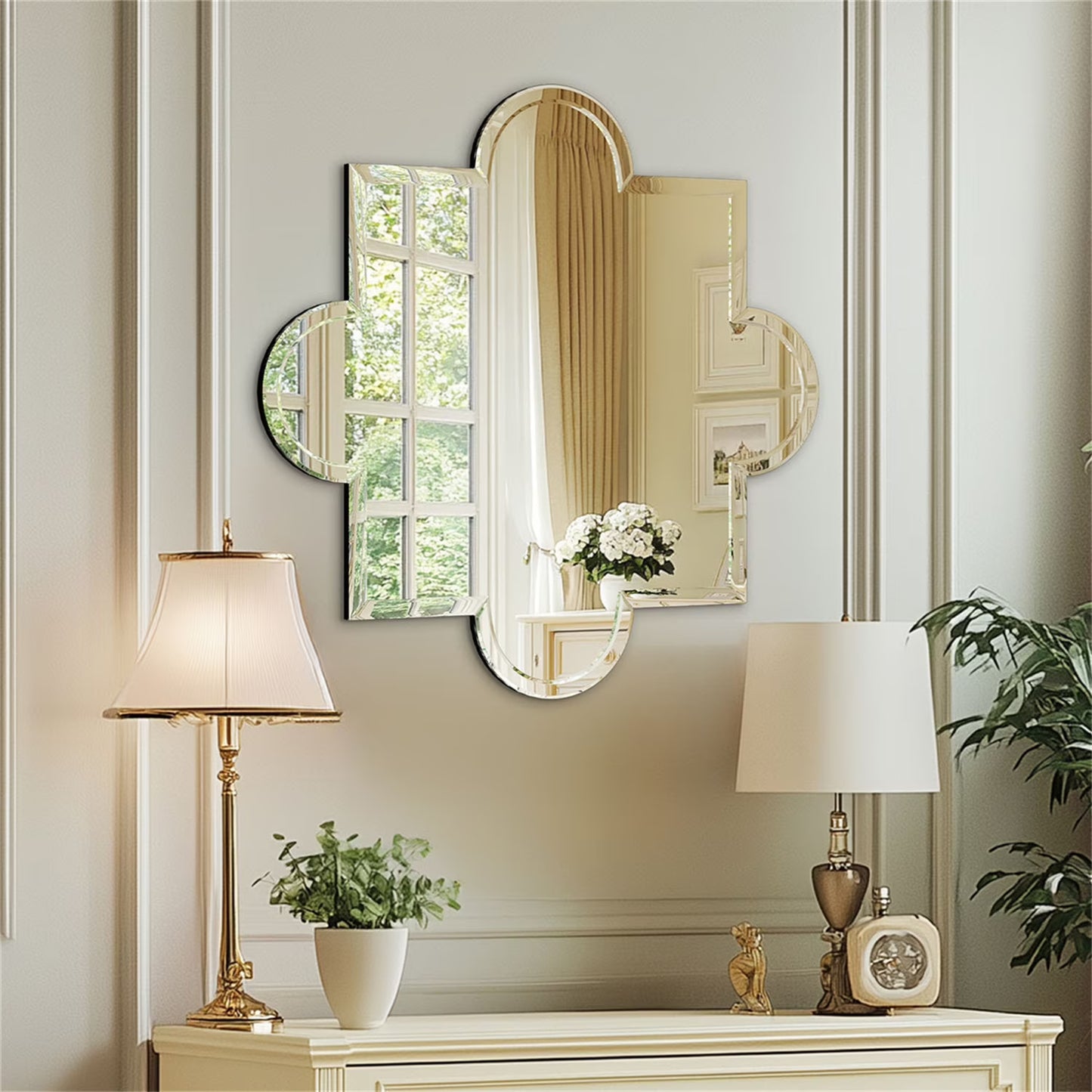 LUVODI Frameless Irregular Wall Mirror 31.5x31.5 inch HD Glass Bathroom Mirror with Beveled Silver Edge
