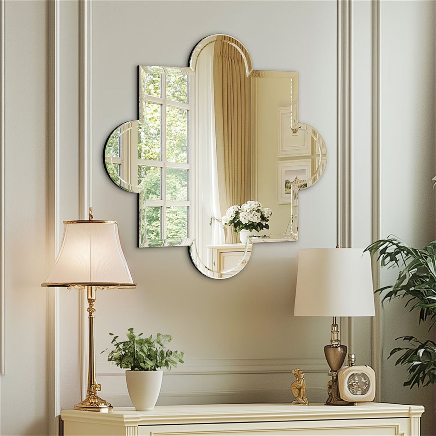 LUVODI Frameless Irregular Wall Mirror 31.5x31.5 inch HD Glass Bathroom Mirror with Beveled Silver Edge