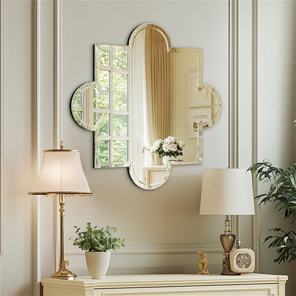LUVODI Frameless Irregular Wall Mirror 31.5x31.5 inch HD Glass Bathroom Mirror with Beveled Silver Edge
