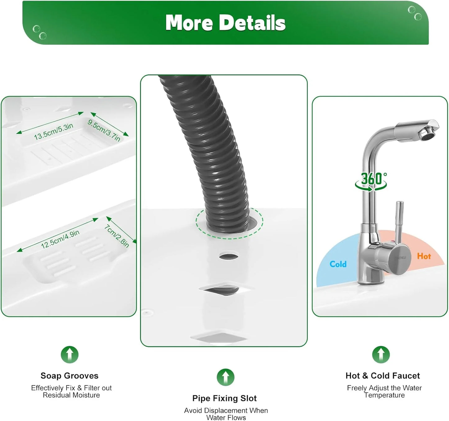 Utility Sink Laundry Tub,Freestanding Plastic Laundry Sink with Washboard, Slop Sink Garage Sink Portable Sink For Laundry Room, Garage, Bathroom, Kitchen (31.5in, White)