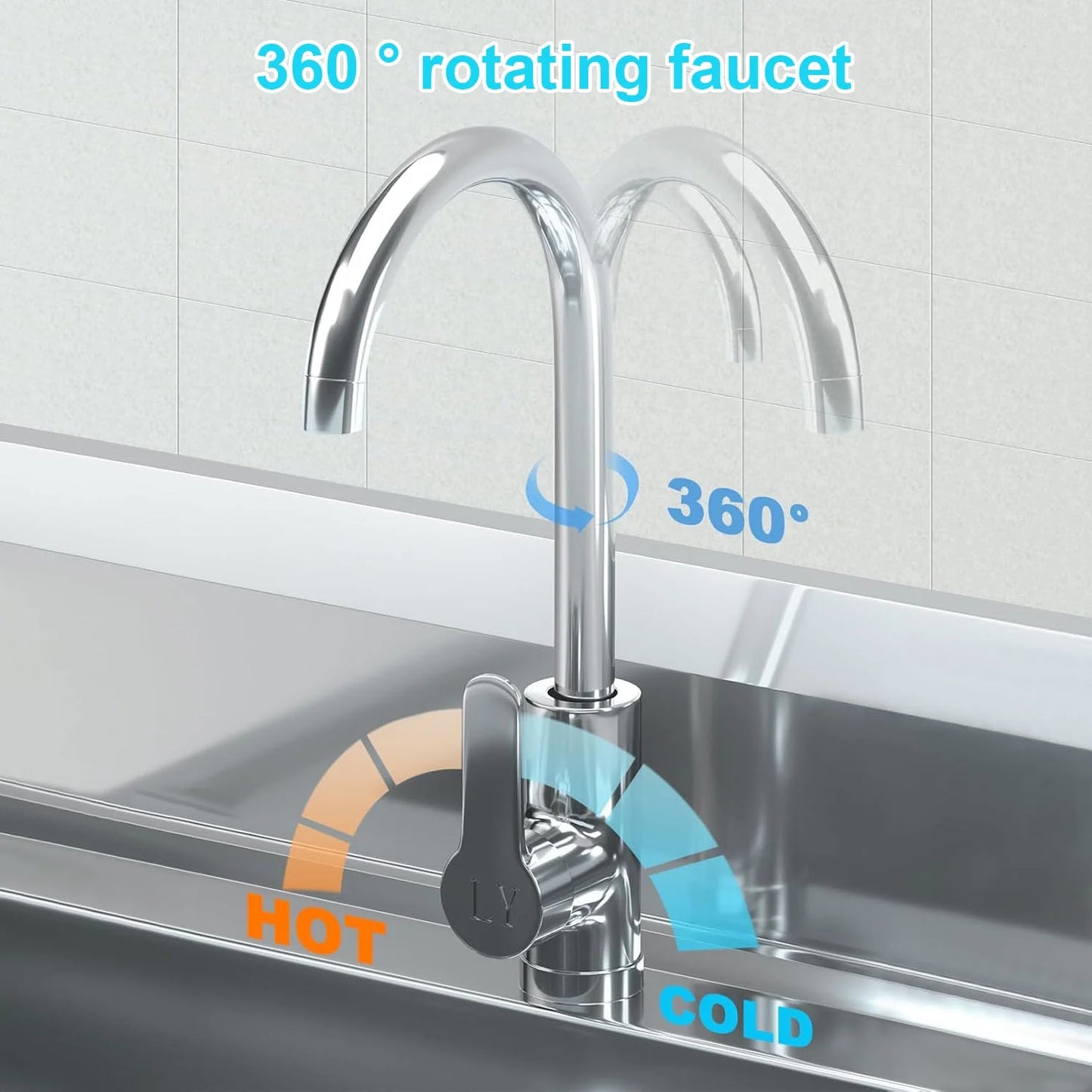 Stainless Steel Utility Sink with Cold and Hot Water Pipes, Free Standing Single Bowl Commercial Kitchen Sink with Workbench,Storage Shelf& Faucet ,For Kitchen,Bathroom,Farmhouse,Indoor,Outdoor
