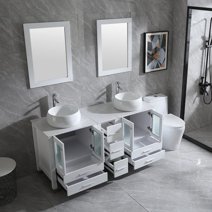 Wonline 60" Bathroom Vanity Wood Cabinet Double Ceramic Sink w/ Mirror White