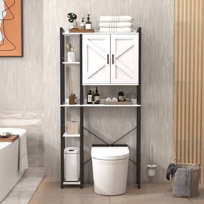 JOIVI Over The Toilet Storage Cabinet, Over Toilet Bathroom Organizer with Adjustable Shelf and Double Doors, Home Space-Saving Toilet Rack, White