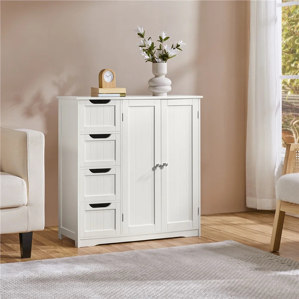 Alden Design Bathroom Floor Storage Cabinet, White, 12''