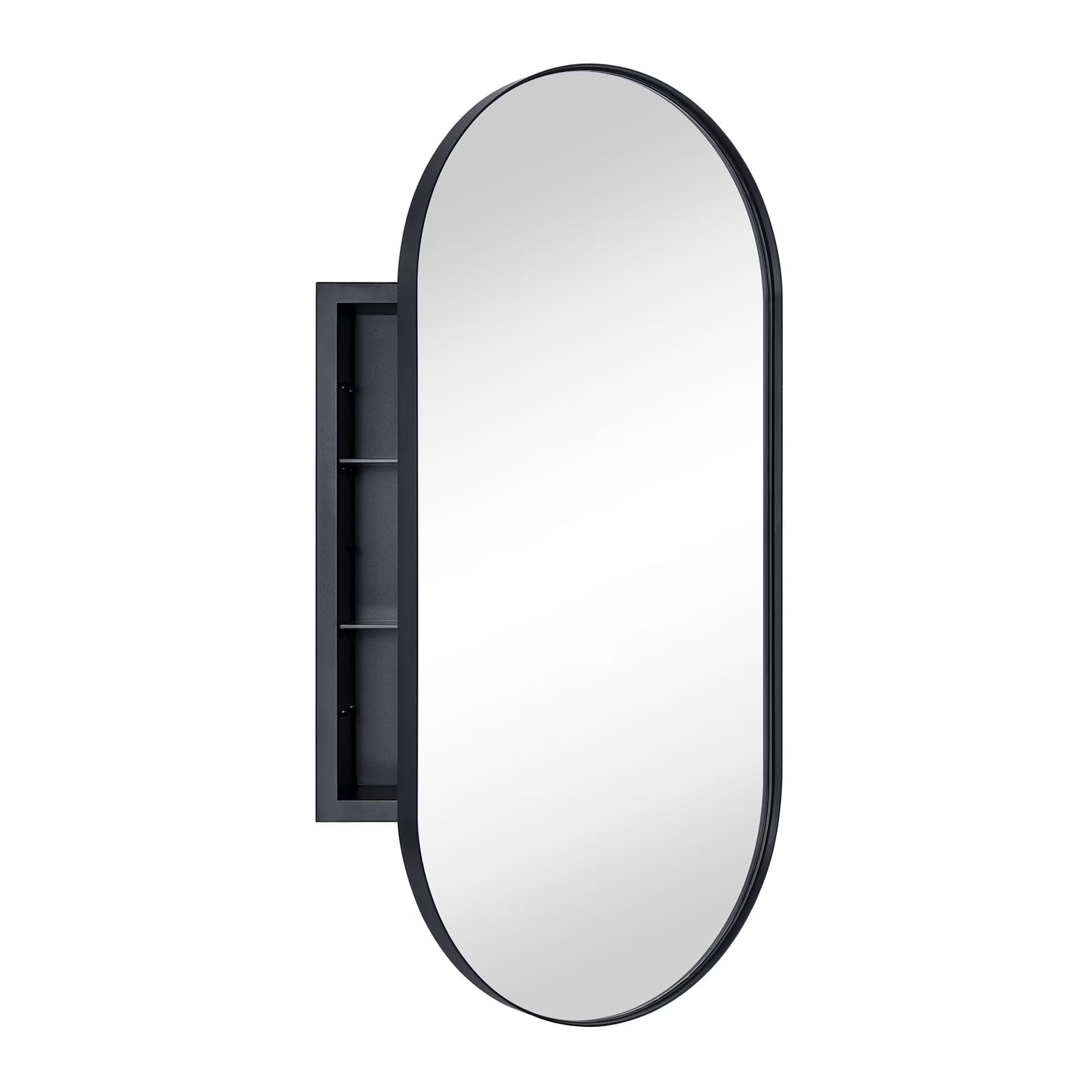 TEHOME Chrome Oval Recessed Bathroom Medicine Cabinet with Mirror Stainless Steel Metal Framed Oblong Pill Shaped Bathroom Cabinet with Mirror 16x33''