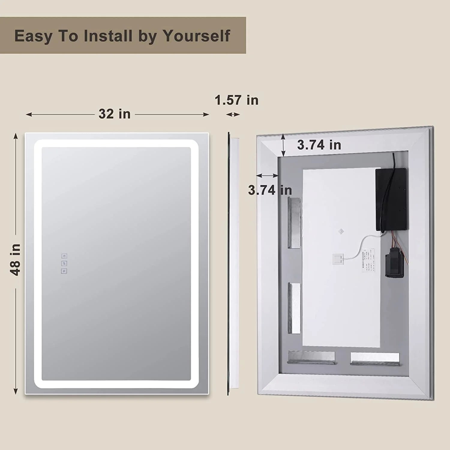 DURASPACE Bathroom Mirrors Wall Mirror Anti fog Mirror 48"x 32" with Waterproof Memory Function Touch Button, Rectangle (Vertical/Horizontal)