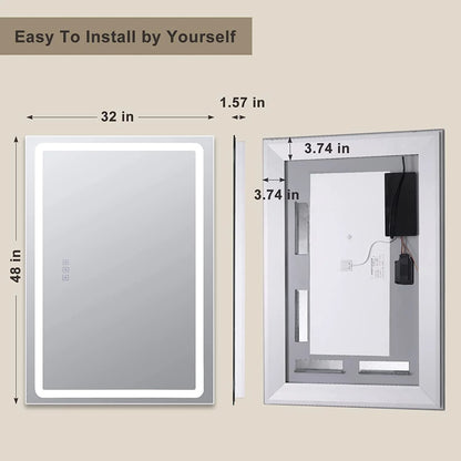 DURASPACE Bathroom Mirrors Wall Mirror Anti fog Mirror 48"x 32" with Waterproof Memory Function Touch Button, Rectangle (Vertical/Horizontal)