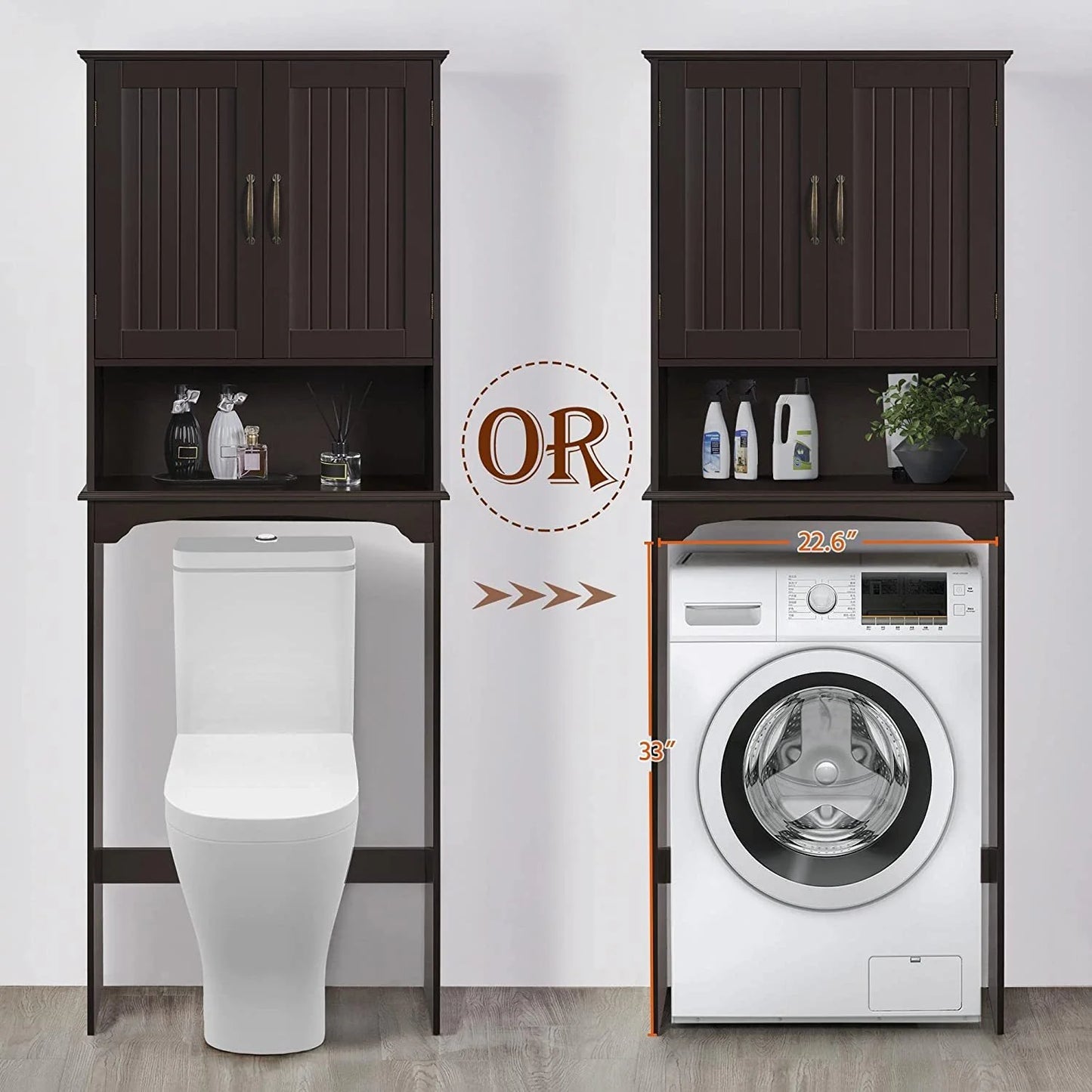 Bilot Over The Toilet Storage Cabinet Bathroom Organizer with Adjustable Shelf & Double Doors for Toilet, Home Space-Saving Furniture, L24.5xW9xH66 Inches, Espresso