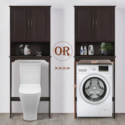 Bilot Over The Toilet Storage Cabinet Bathroom Organizer with Adjustable Shelf & Double Doors for Toilet, Home Space-Saving Furniture, L24.5xW9xH66 Inches, Espresso