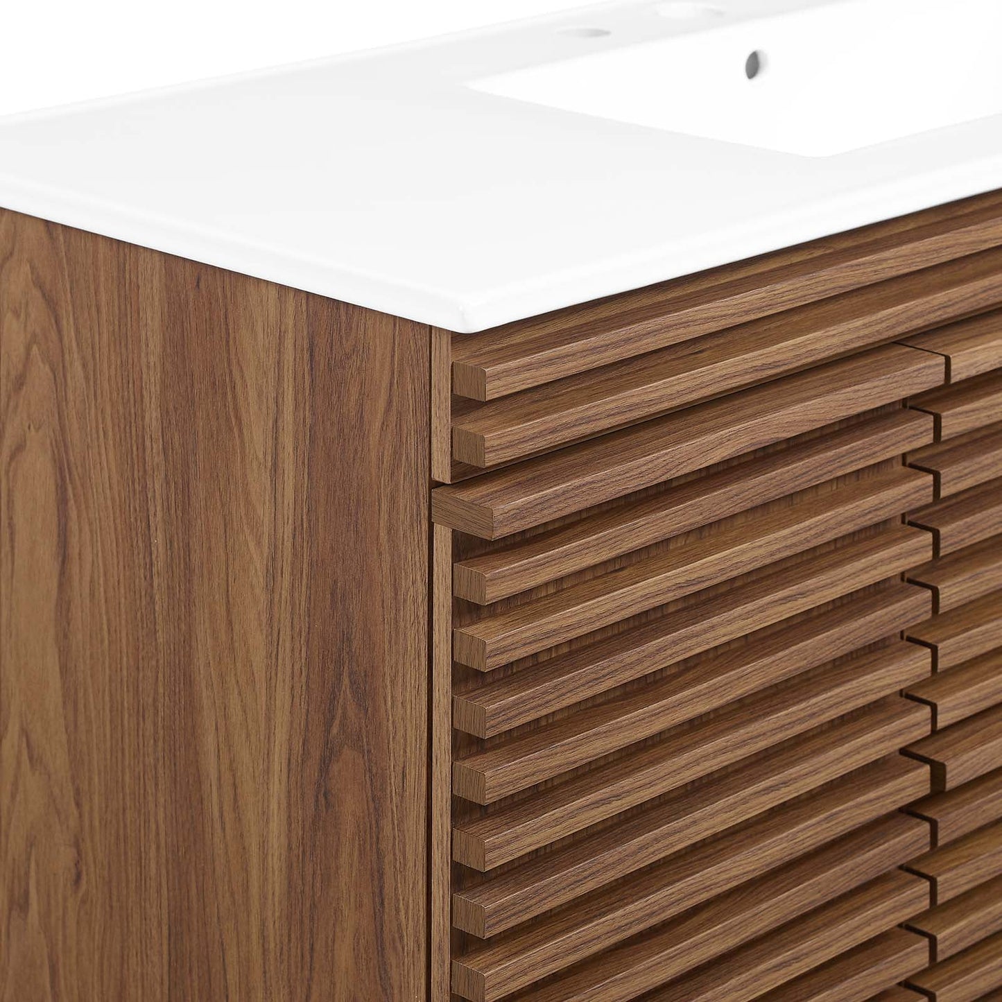 Modway Render 48" Wall-Mount Bathroom Vanity in Walnut White