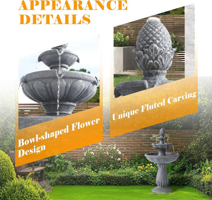Haverchair 40.6" High Large Italian Outdoor Water Fountain, 3-Tier Standing Bubbler Waterfalls Fountain with Pineapple Top and Roman Pillar, Resin Garden Water Fountains for Bird Bath Patio Yard Deck