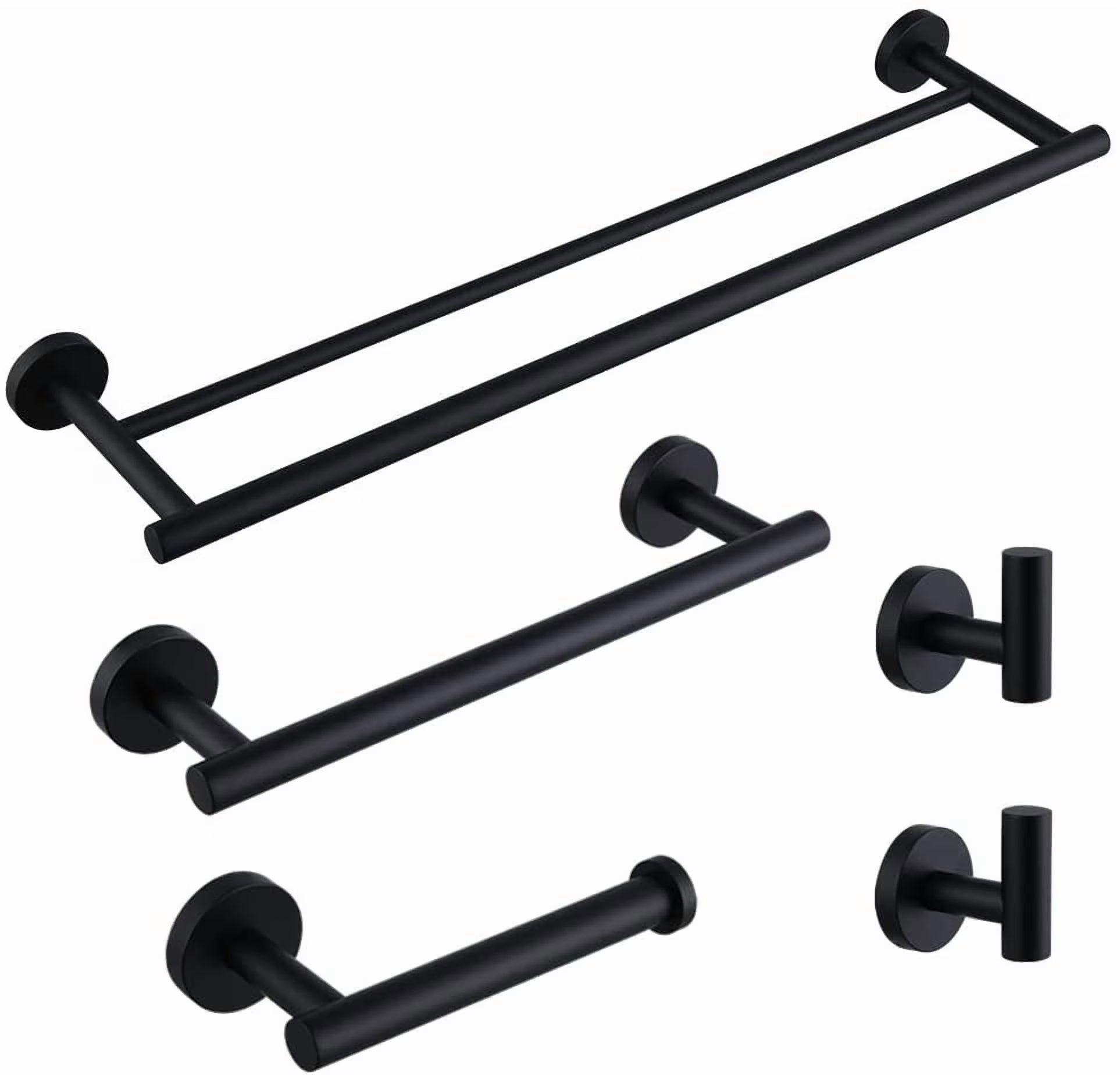 Matte Black Bathroom Accessories Kit 5-Pieces Bathroom Hardware Set Wall Mounted - Includes 24" Double Towel Bar, 12" Hand Towel Bar, Toilet Paper Holder, 2X Robe Towel Hooks …