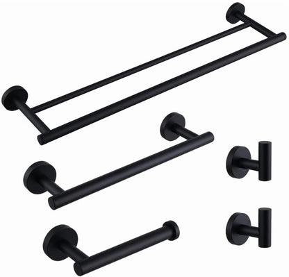 Matte Black Bathroom Accessories Kit 5-Pieces Bathroom Hardware Set Wall Mounted - Includes 24" Double Towel Bar, 12" Hand Towel Bar, Toilet Paper Holder, 2X Robe Towel Hooks …