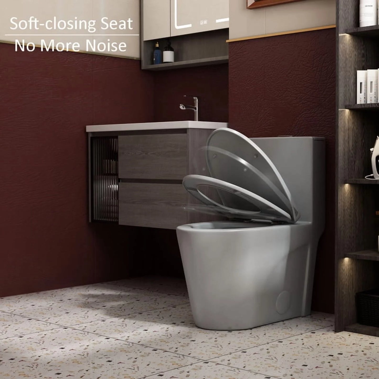 Albriya A1854 One Piece Toilet, Modern Elongated Toilet Power Dual Flush 1.1/1.6 GPF with Comfortable Chair Seat ADA Height 16 1/4’�?for Bathroom, 12’�?Rough-In, MaP 1000g, Grey