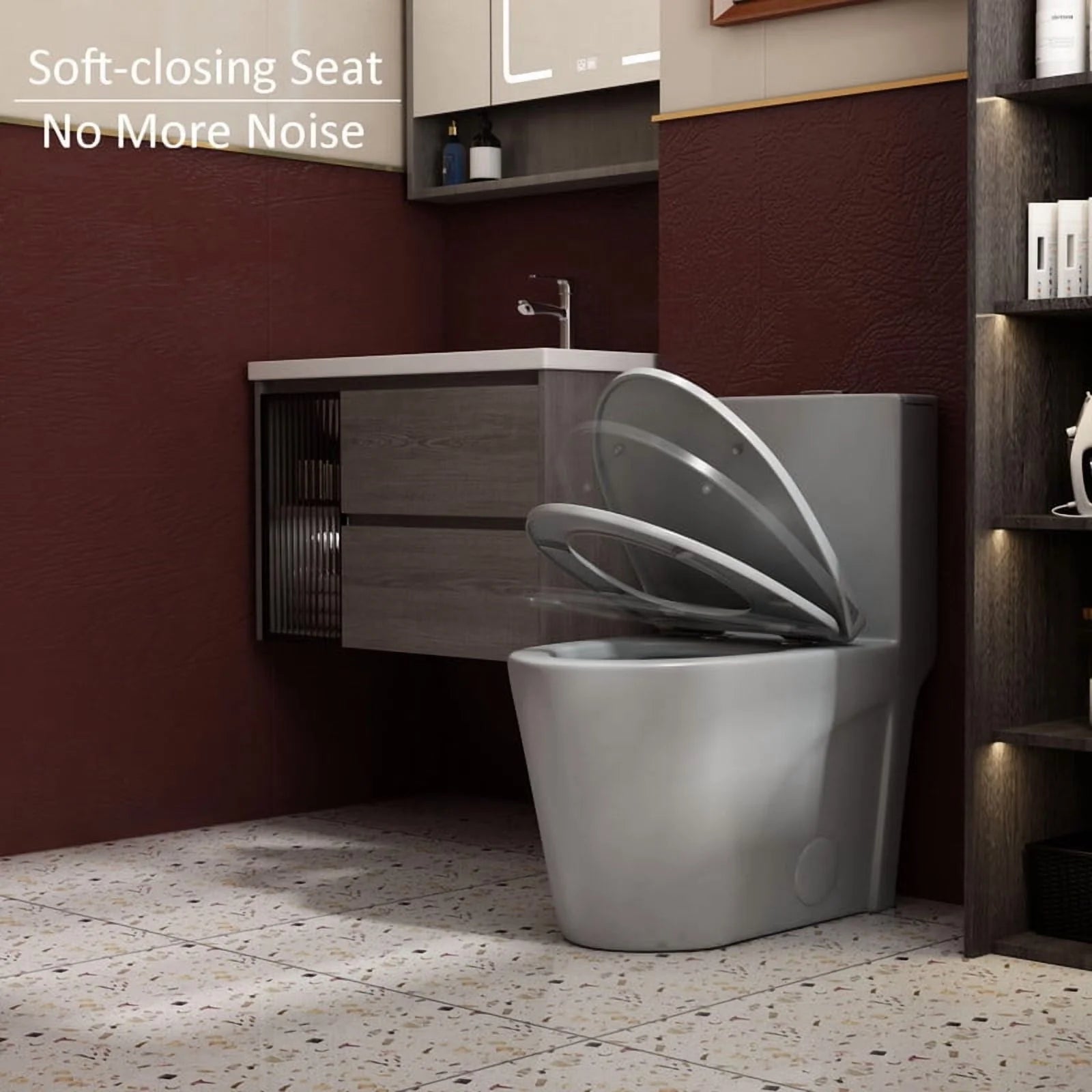 Albriya A1854 One Piece Toilet, Modern Elongated Toilet Power Dual Flush 1.1/1.6 GPF with Comfortable Chair Seat ADA Height 16 1/4’�?for Bathroom, 12’�?Rough-In, MaP 1000g, Grey