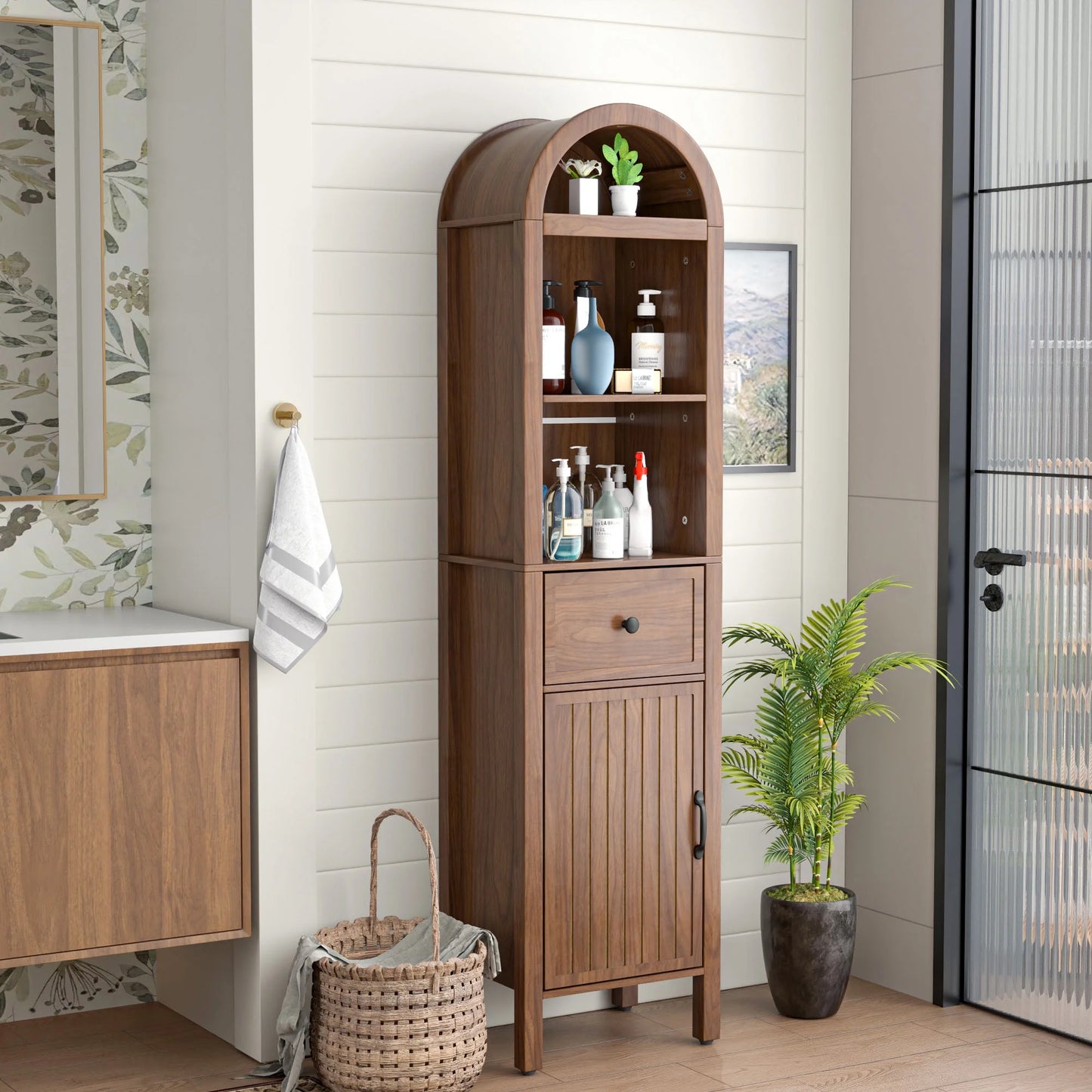 Furtivusia Bathroom Storage Cabinet Narrow Tall Cabinet Storage Tower with Door and Drawer