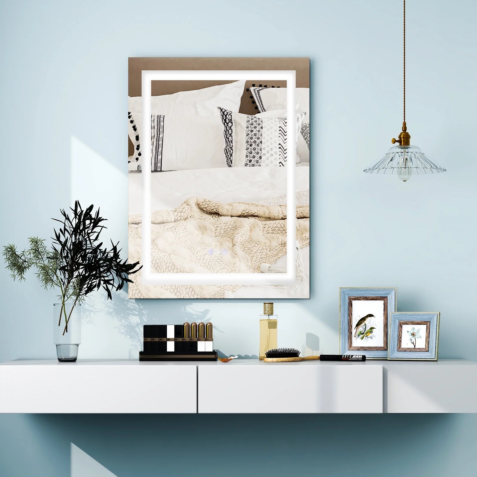 Costway 32'' x 24'' Bathroom Wall Mirror Makeup Mirror with Colorful Light Anti-Fog