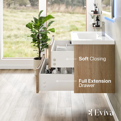 Eviva Smile 30" White Oak Wall Mount Modern Bathroom Vanity w/ White Integrated Top