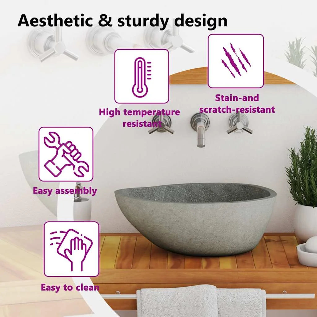 vidaXL Bathroom Basin, Vessel Sink, Easy Assembly, (17.7"-20.9")x(13.4"-16.1")x4.5" River Stone