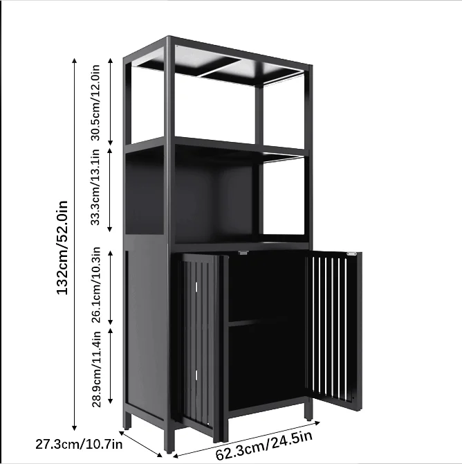 Yoneston 4-Tier Bamboo Bathroom Shelf Storage Cabinet, Freestanding Floor Cabinet with 2 Doors, Display Shelves for Living Room, Black