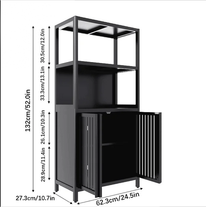 Yoneston 4-Tier Bamboo Bathroom Shelf Storage Cabinet, Freestanding Floor Cabinet with 2 Doors, Display Shelves for Living Room, Black