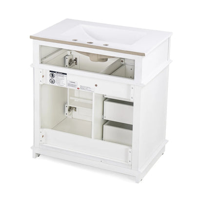 30 Inch Bathroom Vanity with Sink Combo, Solid Wood Frame Bathroom Vanities with 3 Drawers and 1 Tip-out Drawer & Soft Closing Doors, Modern Bathroom Sink Cabinet with Undermount Sink (White)