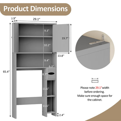 Walsunny Over the Toilet Storage Cabinet with Doors Side Storage Toilet Paper Holder Stand Space Saver Shelf Organizer Rack Freestanding for Restroom Bathroom Laundry Gray