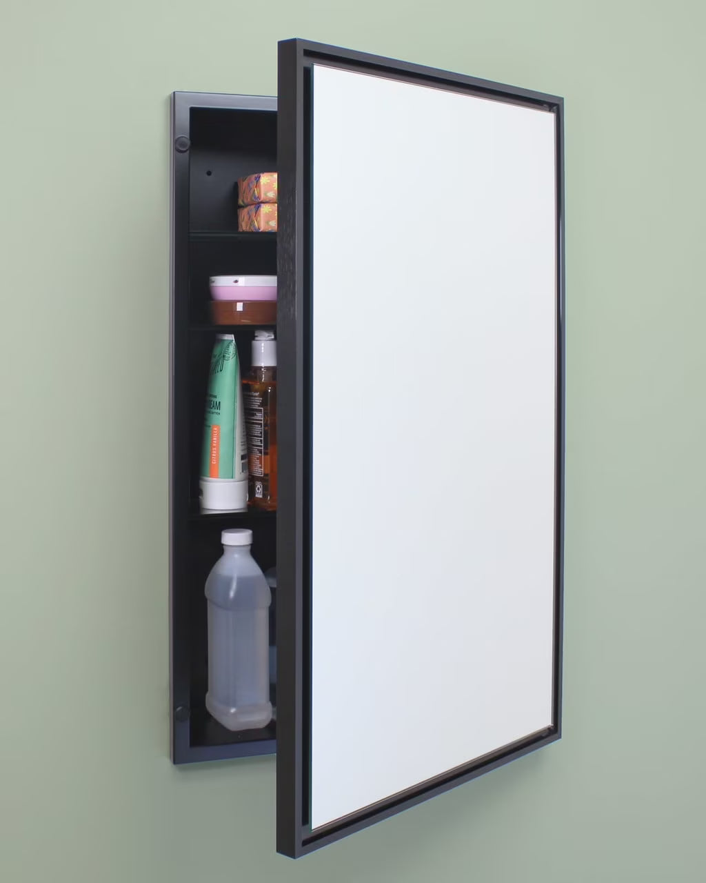 16x26 Parker Metro Metal Framed Rectangle Recessed Bathroom Medicine Cabinet, Floating Mirror, 14x24 in-Wall Opening, Powder-coated Steel, Adjustable Glass Shelves, Magnet Close, Brushed Nickel