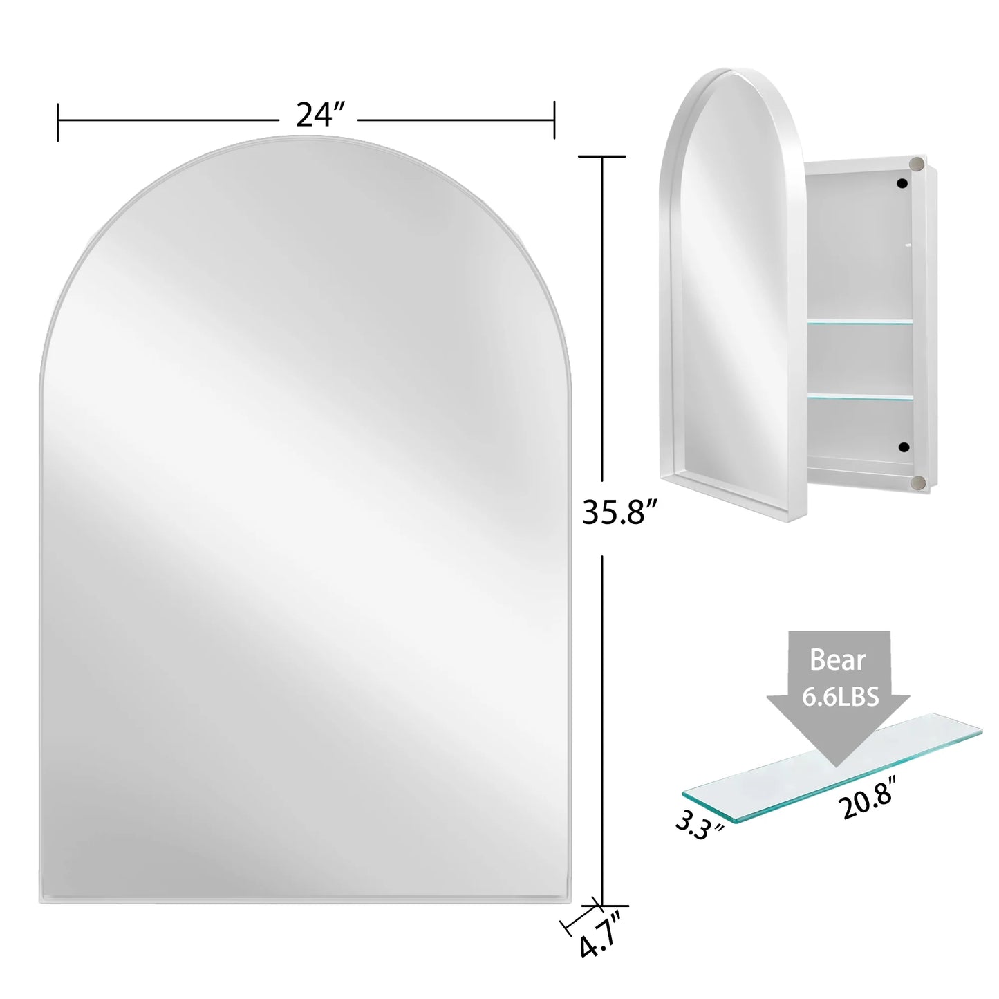 DUOSONG 24X36 Inch Arched Recessed Medicine Cabinet, Metal Framed Bathroom Wall Cabinet With Mirror And Adjustable Shelves, Wall Mirror With Storage For Bathroom, White White Metal Bath & Faucets