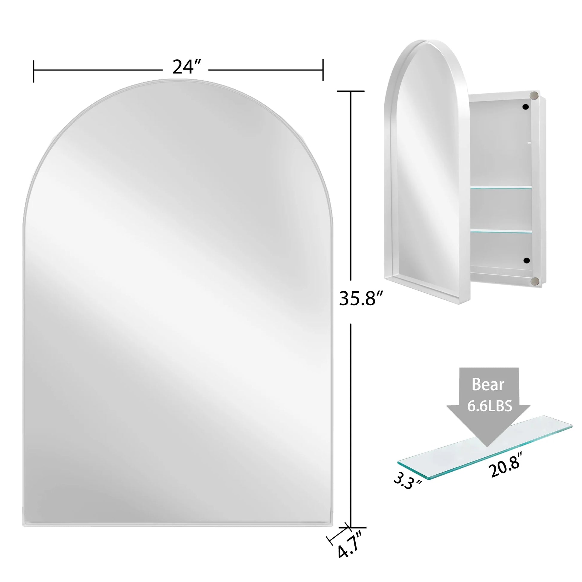 DUOSONG 24X36 Inch Arched Recessed Medicine Cabinet, Metal Framed Bathroom Wall Cabinet With Mirror And Adjustable Shelves, Wall Mirror With Storage For Bathroom, White White Metal Bath & Faucets