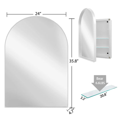 DUOSONG 24X36 Inch Arched Recessed Medicine Cabinet, Metal Framed Bathroom Wall Cabinet With Mirror And Adjustable Shelves, Wall Mirror With Storage For Bathroom, White White Metal Bath & Faucets