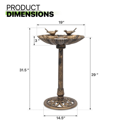 Magshion 28" Outdoor Garden Pedestal Bird Bath with Solar Pumb, for Patio Backyard Décor, Bronze