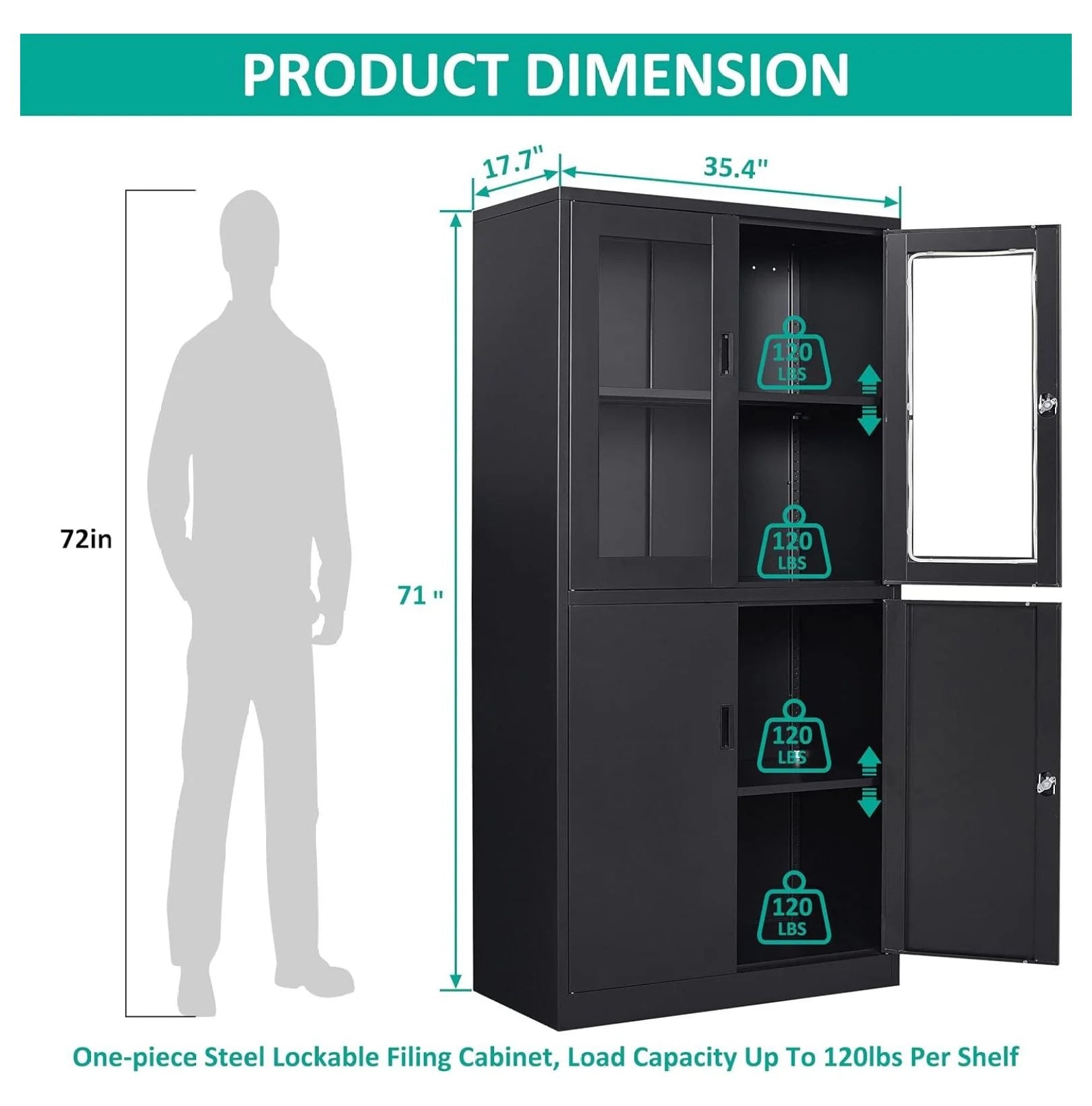 WDNMD9418 Storage Cabinet with Doors and Shelves,Display Cabinet with Glass Doors, Freestanding Kitchen Pantry Cabinet with Glass Doors and Shelves for Home Office, Pantry,Kitchen Bathroom