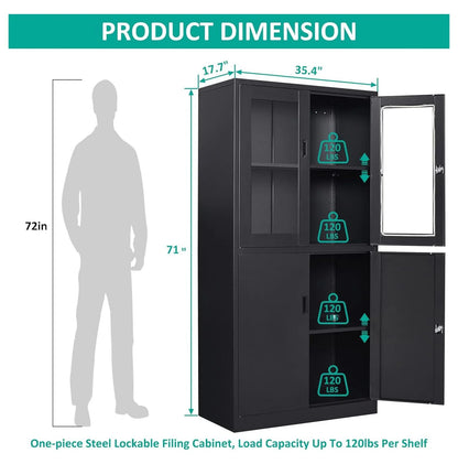 WDNMD9418 Storage Cabinet with Doors and Shelves,Display Cabinet with Glass Doors, Freestanding Kitchen Pantry Cabinet with Glass Doors and Shelves for Home Office, Pantry,Kitchen Bathroom