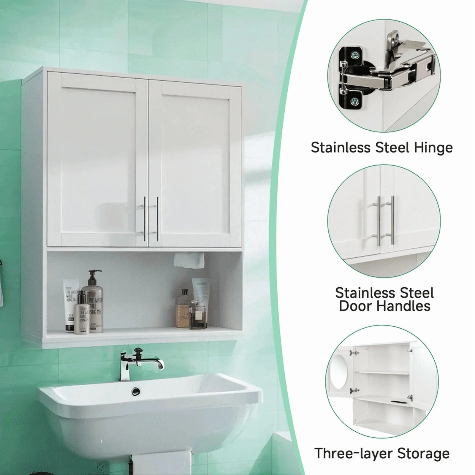 EBQOSK Wall Mounted Bathroom Cabinet, 31.5"D x 11.81"W x 37.8"H Vanity Mirror Cabinet with Facial Tissues Slot and Multifunctional Storage Area, Storage Cabinets for Laundry Bathroom White Style 2