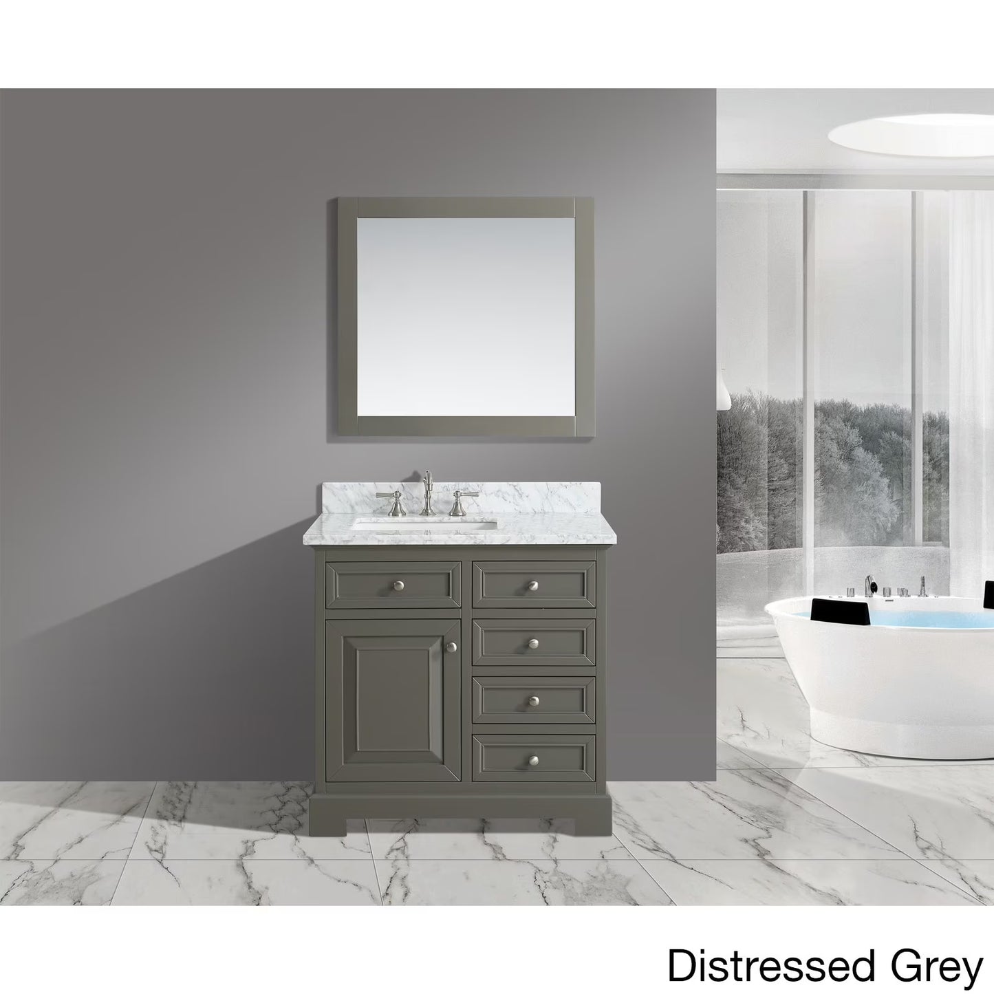 Urban Furnishings Rochelle White Italian Carrara Marble and Grey Wood 36-inch Bathroom Sink Vanity Set Distressed Grey