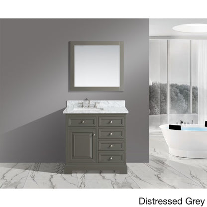 Urban Furnishings Rochelle White Italian Carrara Marble and Grey Wood 36-inch Bathroom Sink Vanity Set Distressed Grey