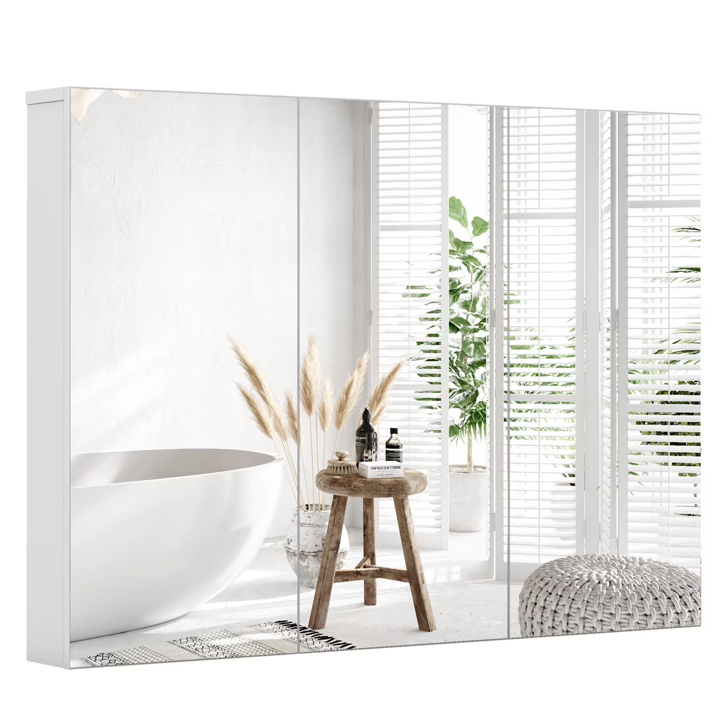 Giantex Large Mirrored Medicine Cabinet, Bathroom Wall Mounted Storage Cabinet with Triple Mirrored Doors and Adjustable Shelves, Ideal for Bathroom, Living Room, 36 x 4.5 x 25.5 inches (White)