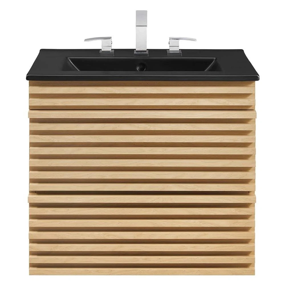 Modway Render 24" MDF Wood Wall-Mount Bathroom Vanity in Oak/Black