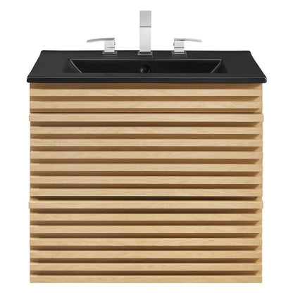 Modway Render 24" MDF Wood Wall-Mount Bathroom Vanity in Oak/Black