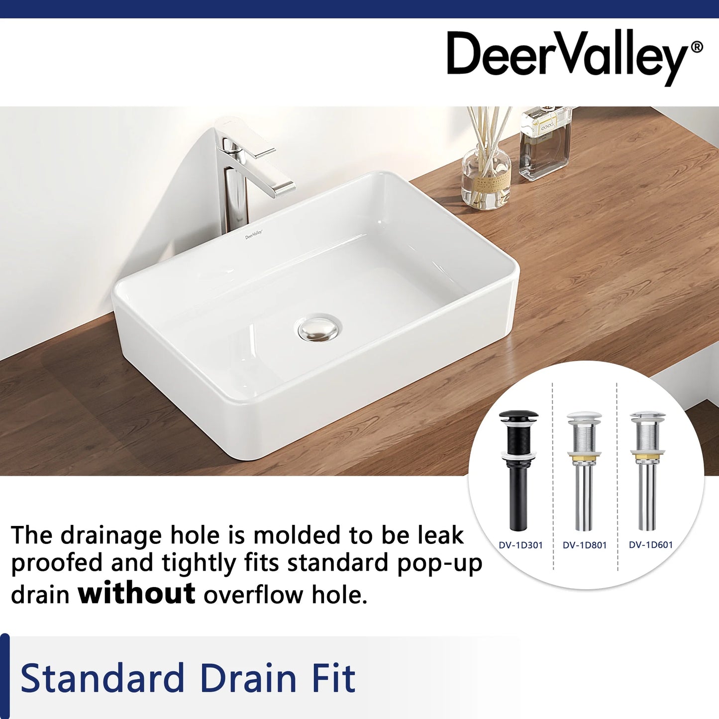 DeerValley DV-1V032 White Ceramic Rectangular Vessel Sink Above Counter White Bathroom Vanity Sink Bathroom Sink Art Basin (19.92'' L x 14'' W x 4.37'' H)