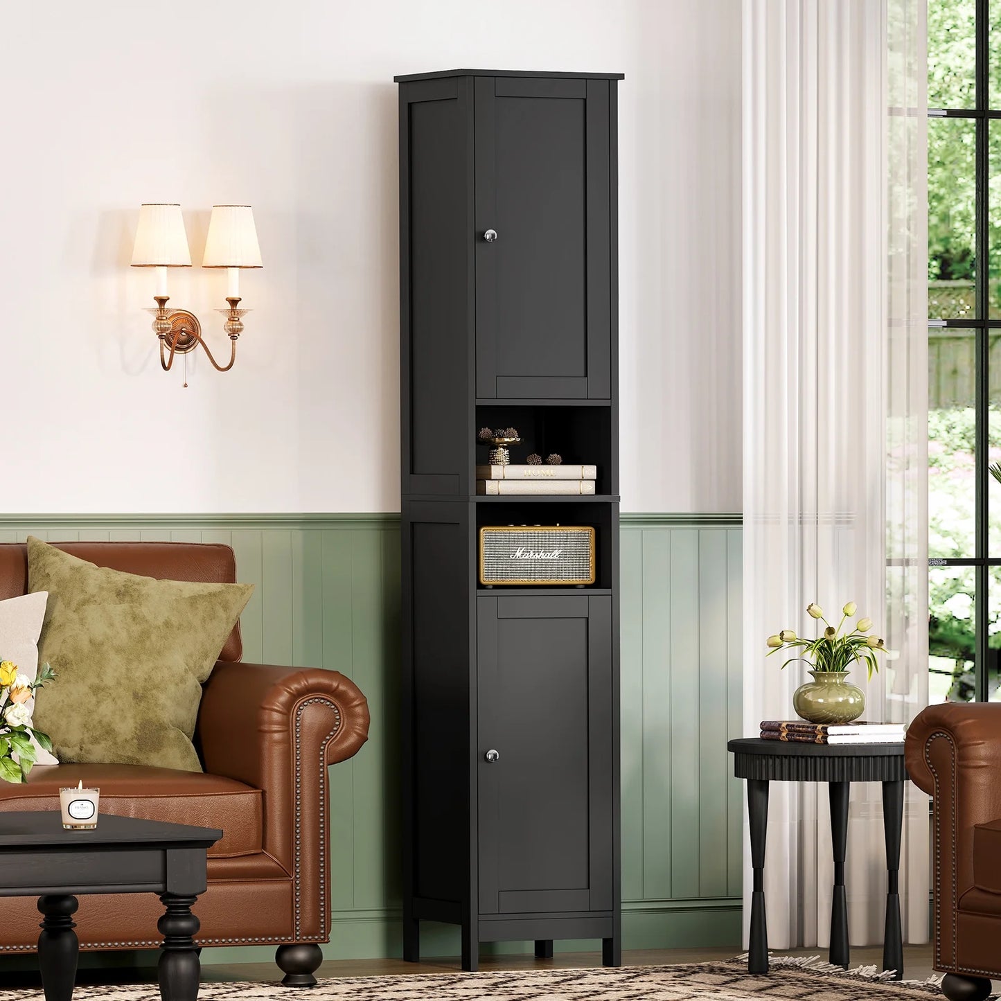 67" Tall Bathroom Cabinet with Adjustable Shelves and Doors, Bathroom Storage Cabinet for Small Space, Living Room, Entryway, Kitchen, White