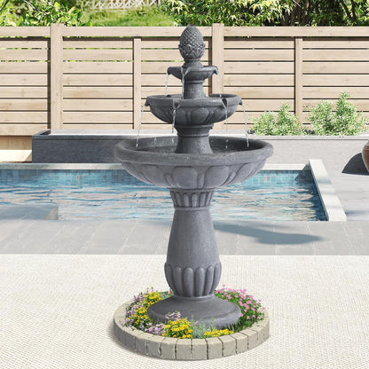 Haverchair 40.6" High Large Italian Outdoor Water Fountain, 3-Tier Standing Bubbler Waterfalls Fountain with Pineapple Top and Roman Pillar, Resin Garden Water Fountains for Bird Bath Patio Yard Deck