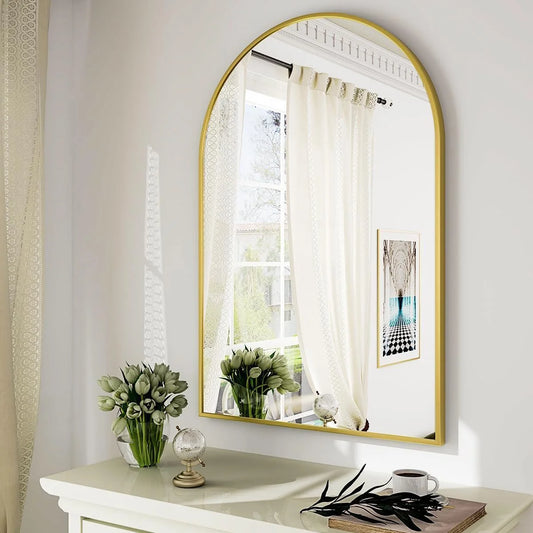 Lumora 32"x48" Arched Wall Bathroom Mirror Wall-mounted Mirror with Aluminum Frame,Gold