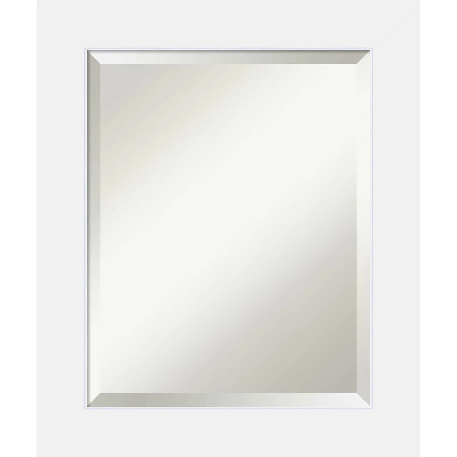 Amanti Art Beveled Wood Bathroom Wall Mirror - Corvino White Frame Outer Size: 21 x 25 in