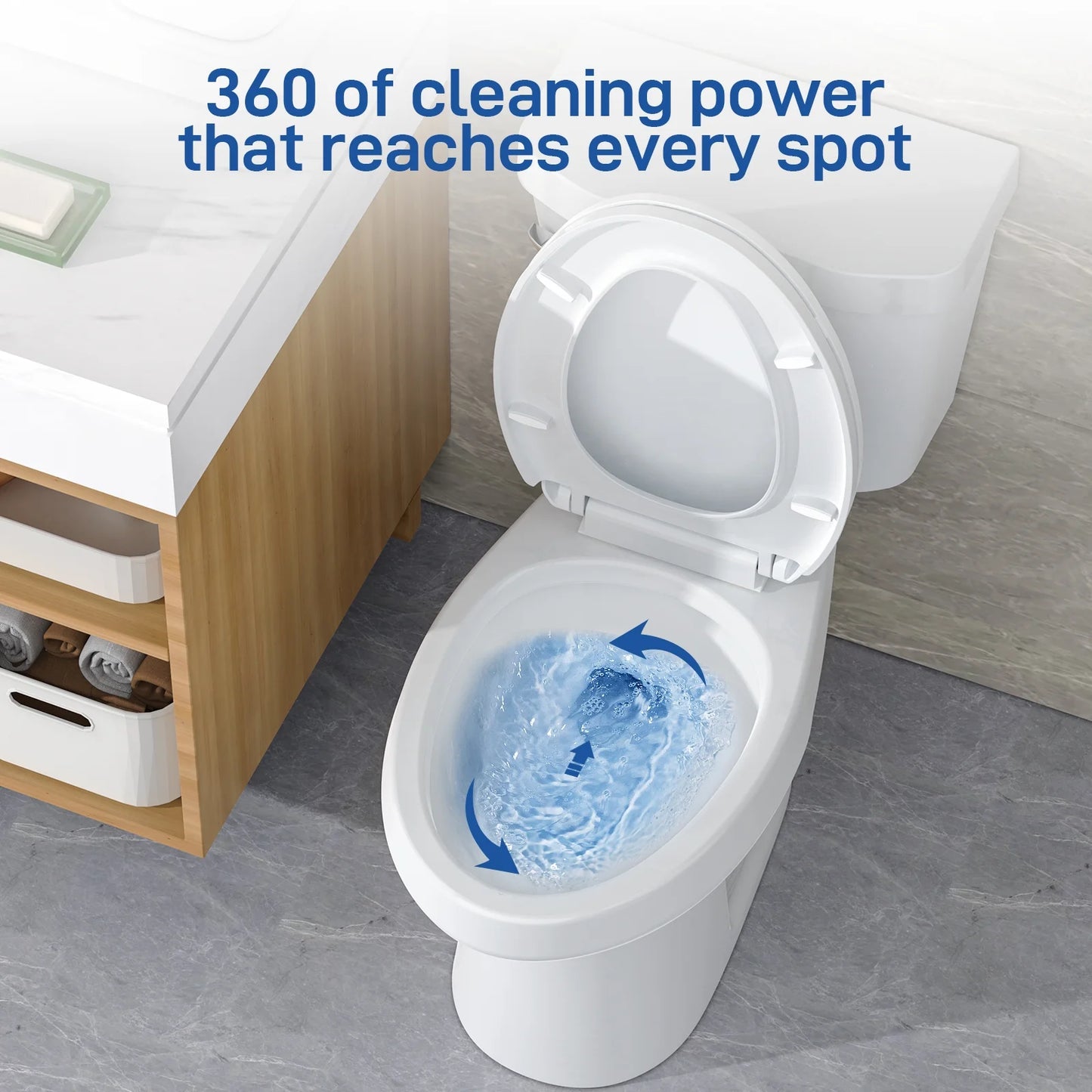 Two Piece Toilet, Elongated ADA 17" Height, Side Press Flush Split Toilet with Under-Locking Lid, Toilets for Bathrooms Comfort, Powerful Flushing American Standard Toilet, White