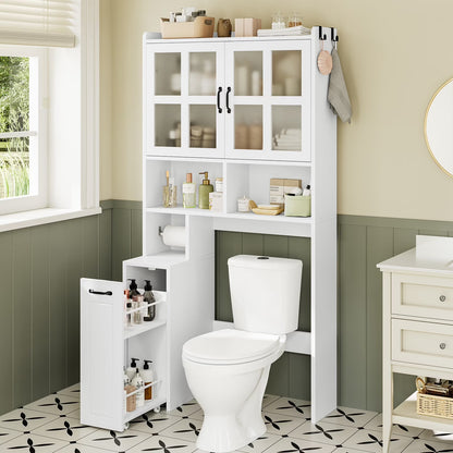 Frhnenha Over The Toilet Storage Cabinet with Pulley, Bathroom Storage Cabinet, with Adjustable Shelf and Open Shelf for Bathroom, Restroom, Laundry, White