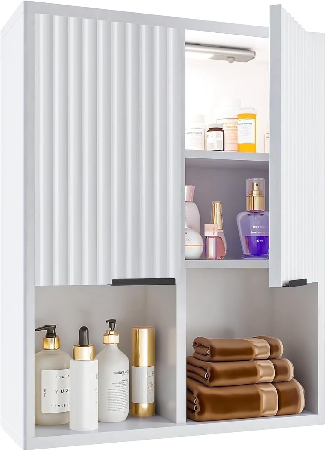 NEW Decorative Wall Cabinet with Motion Sensor LED and Adjustable Shelf for Bathroom ,Kitchen,Study (Oak Natural)