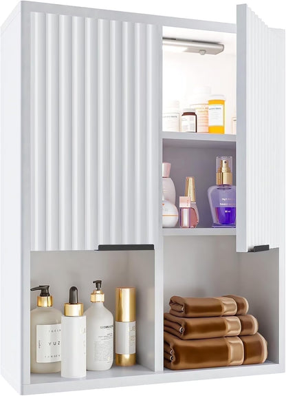 NEW Decorative Wall Cabinet with Motion Sensor LED and Adjustable Shelf for Bathroom ,Kitchen,Study (Oak Natural)