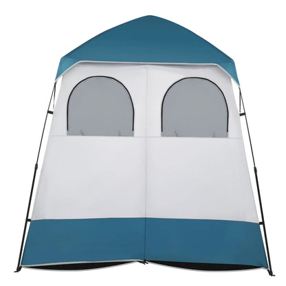 Xilee Shower Tent Camping,2-Room Portable Changing Room, Outdoor Shower Enclosure, Pop Up Privacy Tent Shelter with Floor & Doors, Waterproof & Lightweight, Camping Toilet Bathroom Blue/White